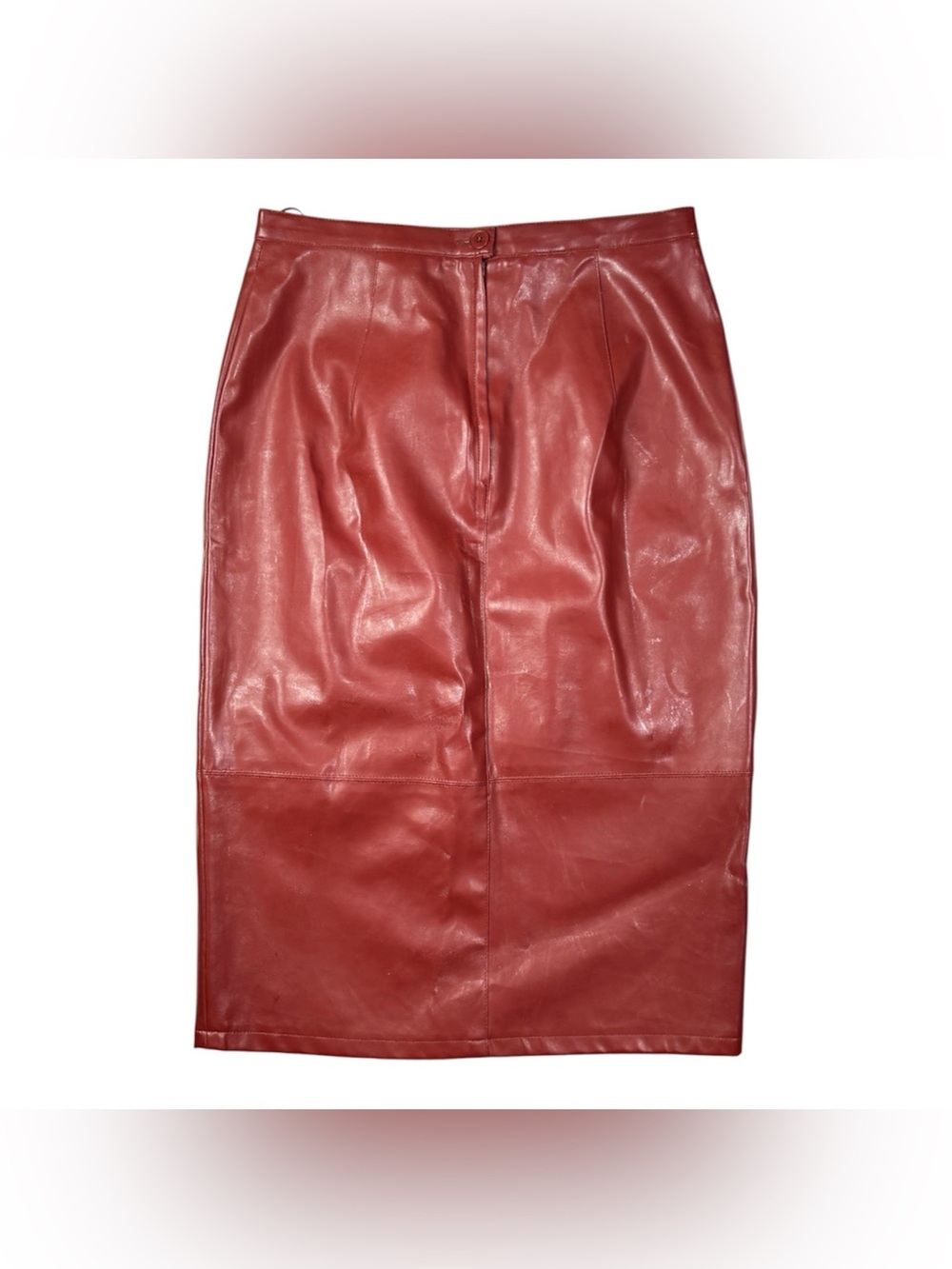 Vintage Red Leather Midi Skirt